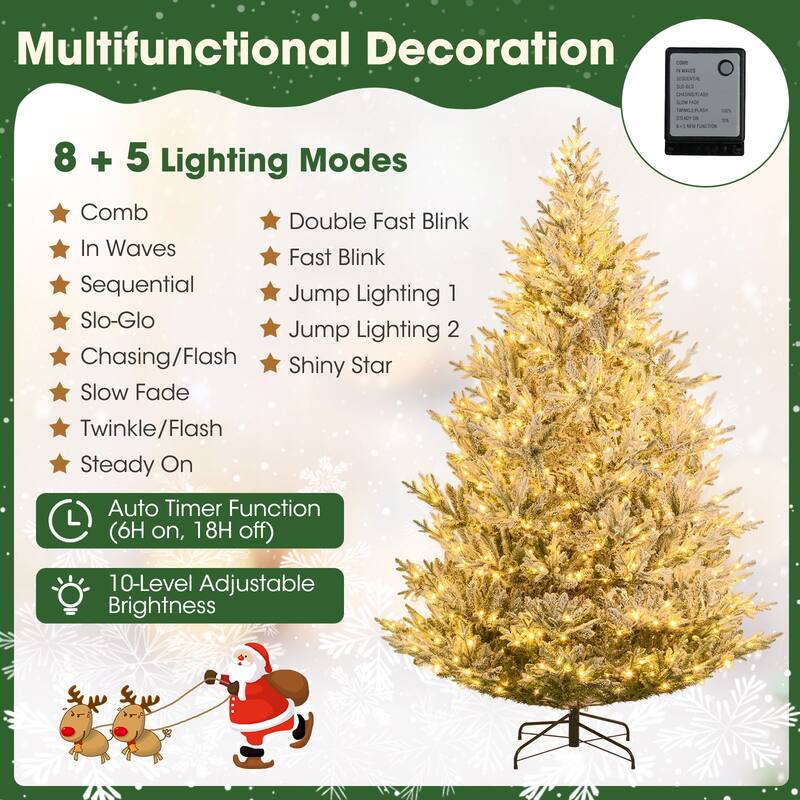 Costway 6/7/8 FT Artificial Christmas Tree with 762/1074/1470 Flocked - See Details - White & Green