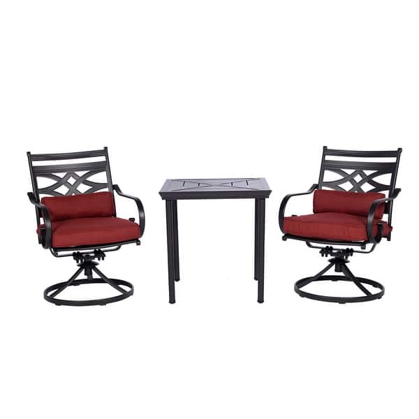 slide 1 of 7, Hanover Montclair 3-Piece Bistro Dining Set in Chili Red with 2 Swivel Rockers and a 27-In.Square Table