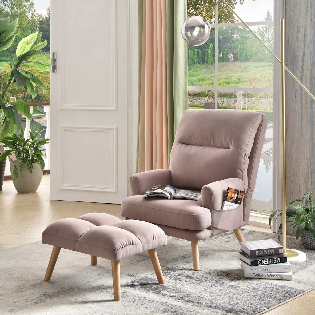 OVIOS Wood Recliner Chair with Ottoman