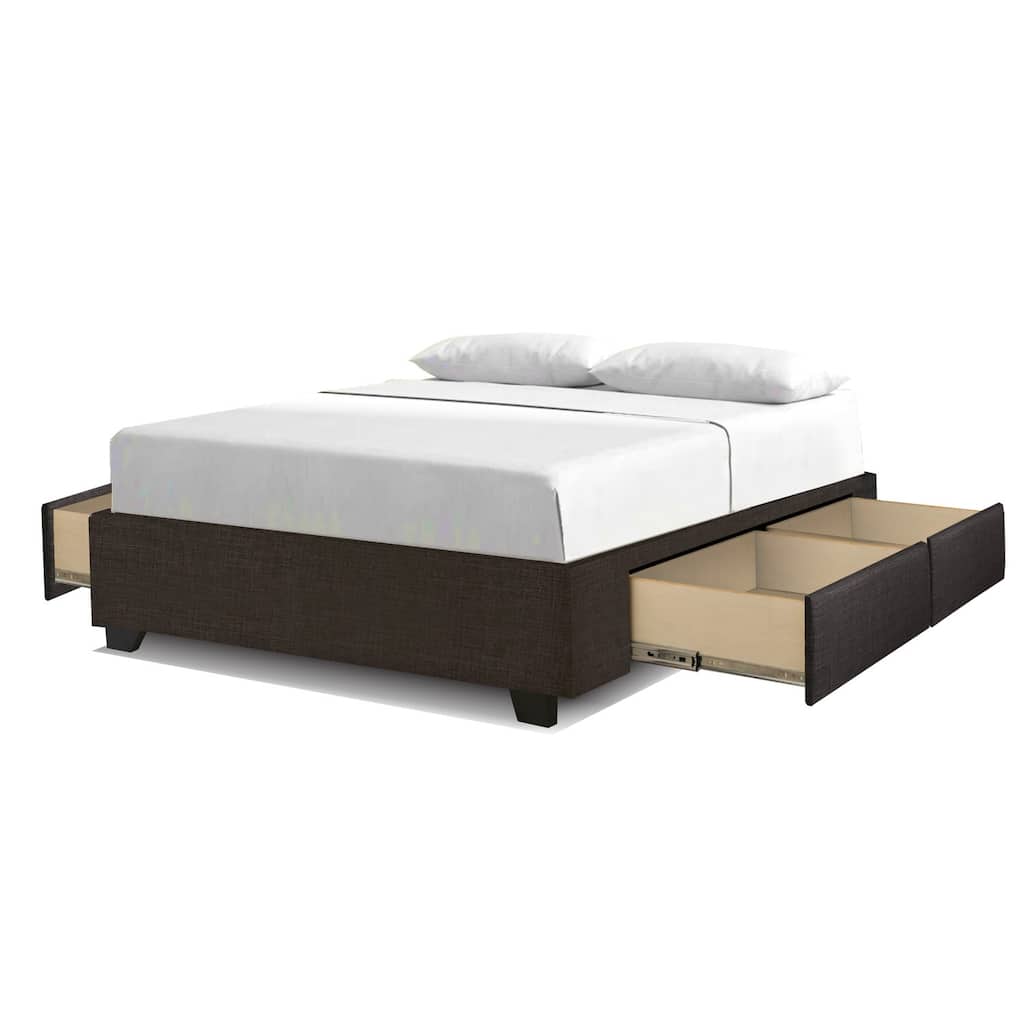 Queen Storage Bed with Drawers - Grey Platform Bed Frame, Modern Bedroom Furniture