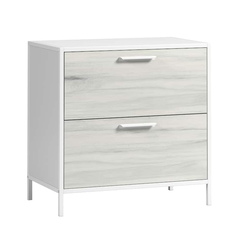 Wood Lateral File with Glass Shelves, Off White and Gray