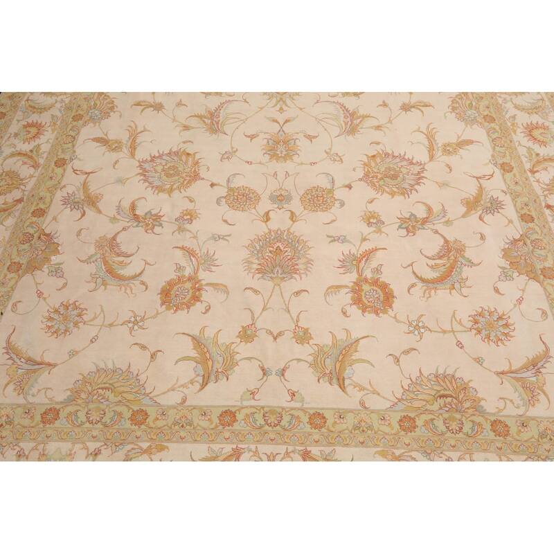 Hand Knotted Ivory Persian Wool & Silk Traditional Oriental Area Rug - 8' 1'' x 11' 9''