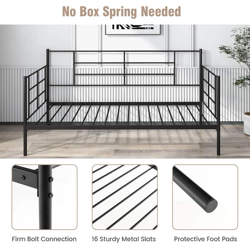 Twin Metal Daybed Frame with Armrests Modern Sofa Design