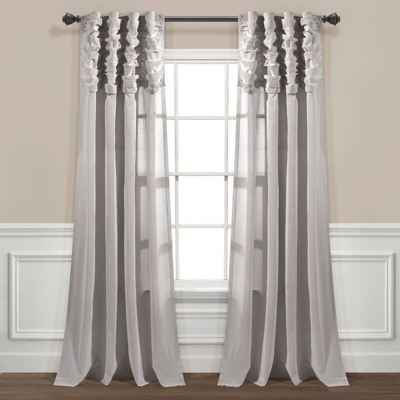 Lush Decor Ruched Waterfall Linen Window Curtain Single Panel - 84" x 52" - Light Gray - 84 Inches