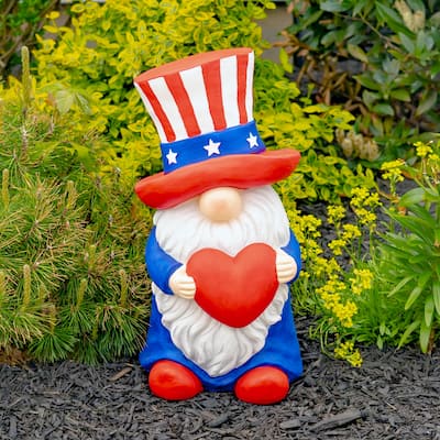 Magnesium Garden Gnome Holding Big Heart with Uncle Sam Hat