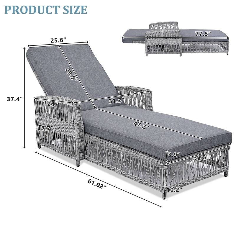 Outdoor Wicker Chaise Lounge, Patio Adjustable Recliner