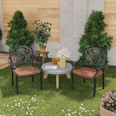 Outdoor Cast Aluminum Patio Chairs Dining Chairs of 2 with Cushion with Adjustable Foot Pads
