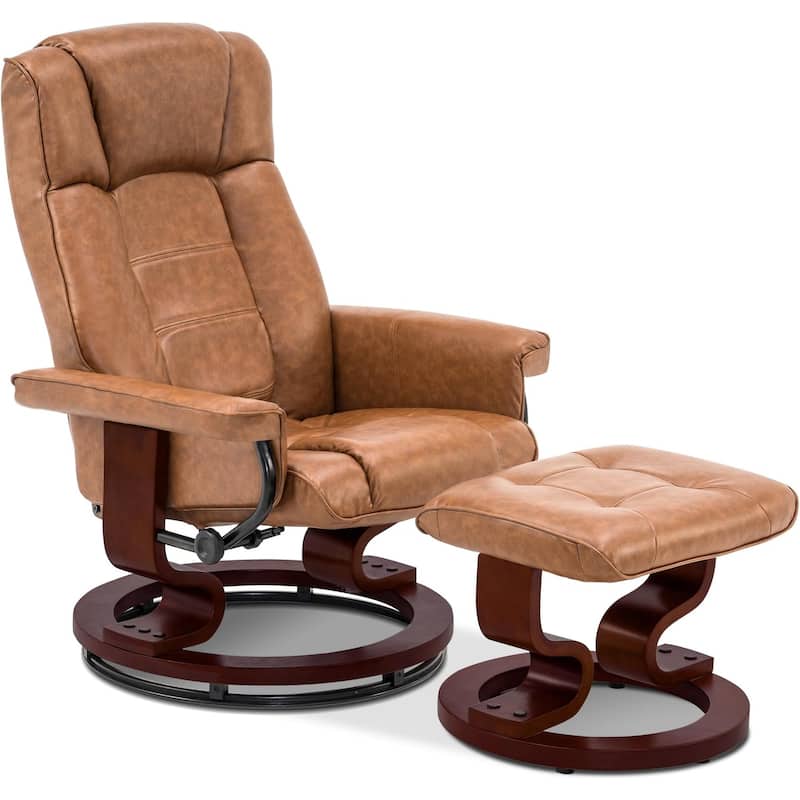 MCombo Swivel Recliner Chair with Wood Base and Ottoman