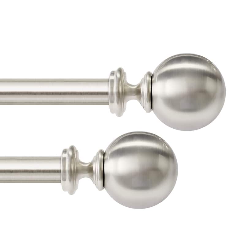 Deco window 1 Inch Adjustable Curtain Rod for Windows & Doors Curtains with Ball Finials & Brackets Set - Silver - 2 Pack | 52" to 144"