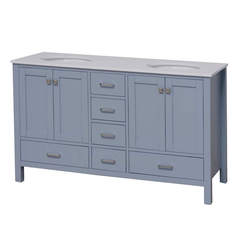 KitchenBathCollection Horizon 60" Double Bathroom Vanity with Engineered White Top