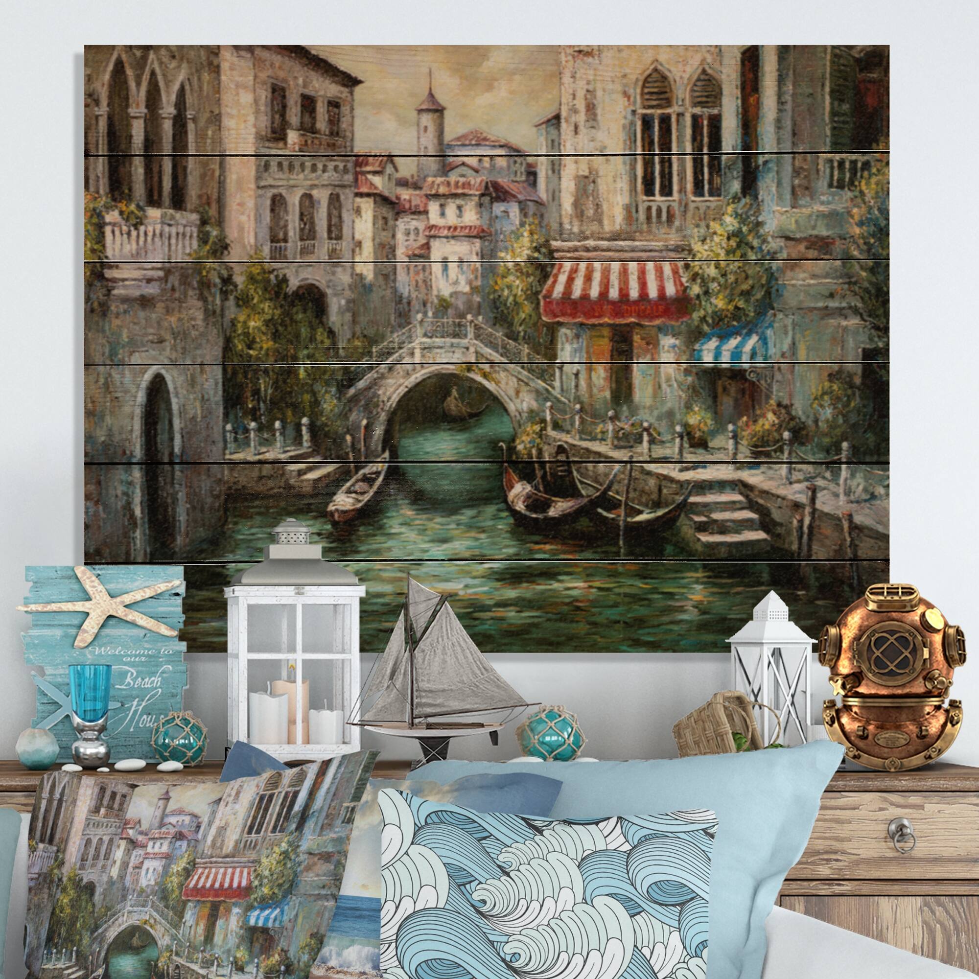 Designart 'Canal In Venice' French Country Wood Wall Art Panels