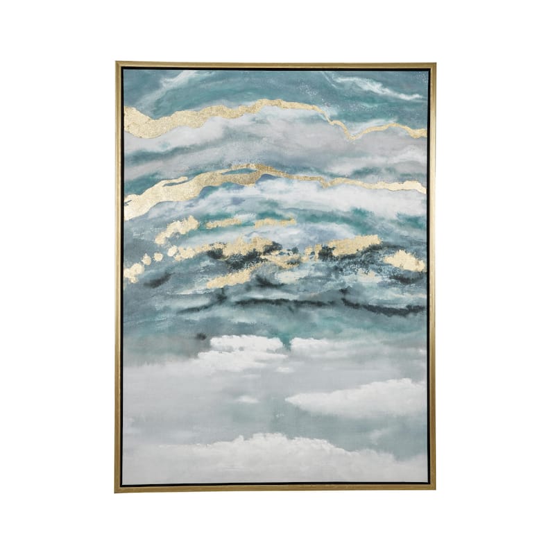Canvas Geode Enlarge Slice Living Room Framed Wall Art with Gold Frame - Teal - Roche River Decor
