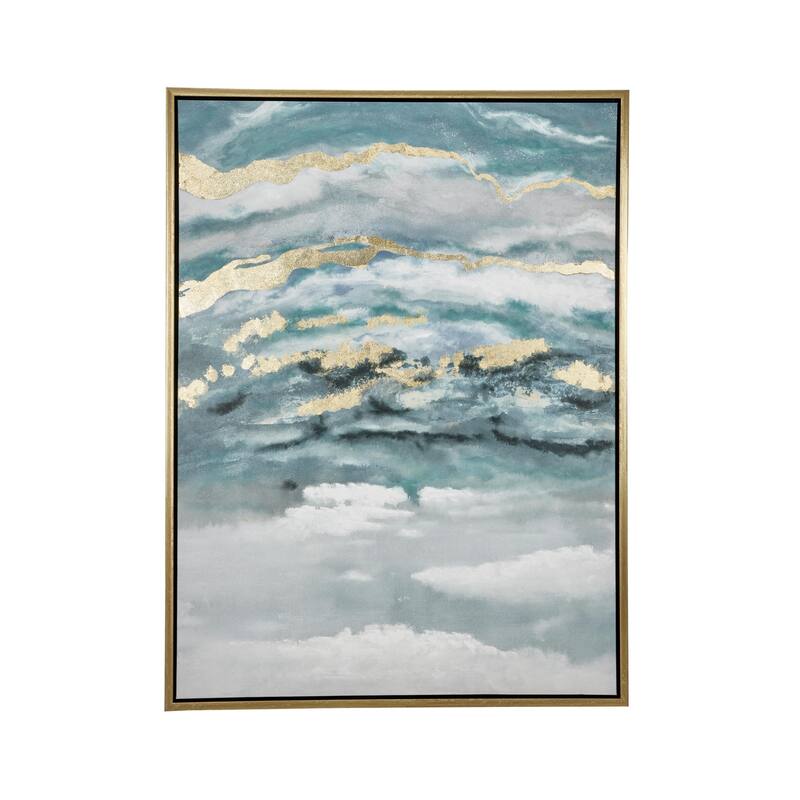 Canvas Leaf Living Room Framed Wall Art with Silver Frame