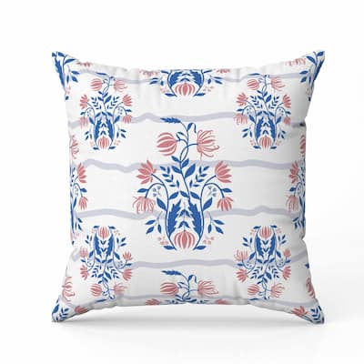 Sophisticated Floral Faux Suede Reversible Throw Pillow Blue and Pink