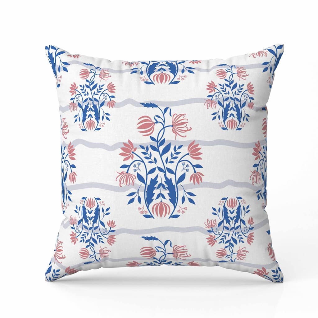 Sophisticated Floral Faux Suede Reversible Throw Pillow Blue and Pink