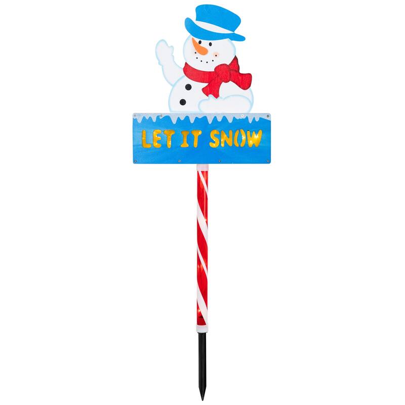 28.5" Pre-Lit Snowman 'LET IT SNOW' Christmas Lawn Stake - Clear Light