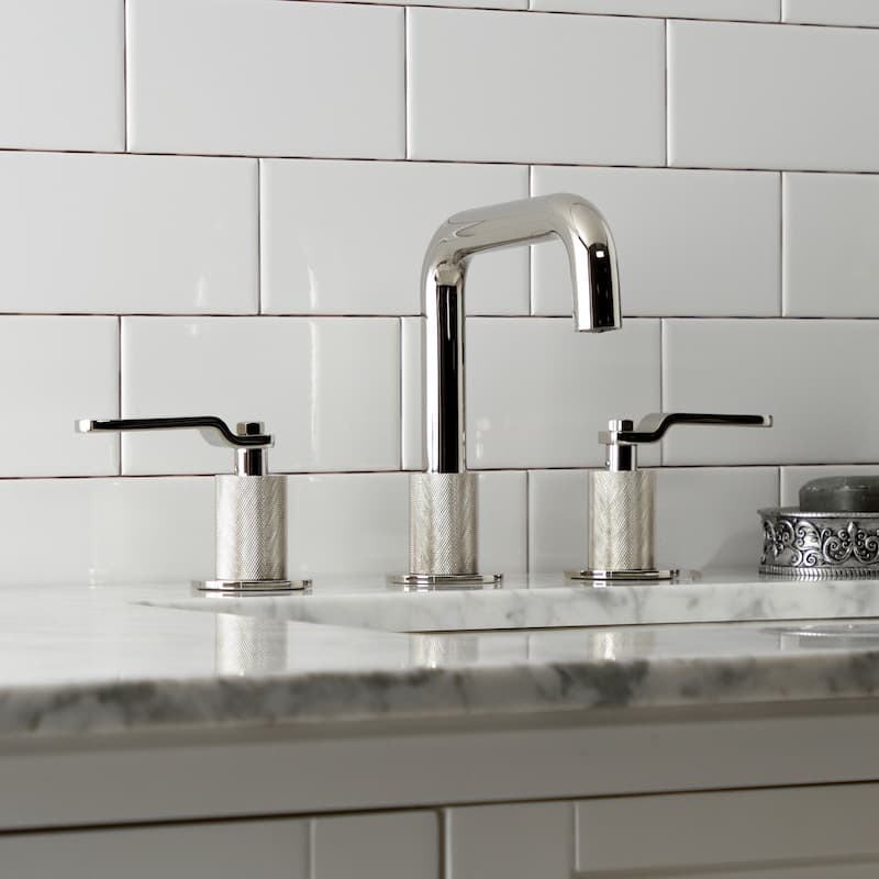 Kingston Brass Whitaker Two-Handle 3-Hole Deck Mount Widespread Bathroom Faucet with Push Pop-Up