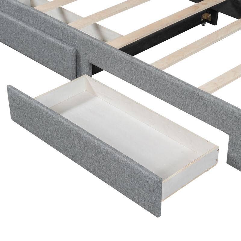 Roomfitters Twin XL Upholstered Daybed with LED Lights and 2 Storage Drawers, Extendable Pull-Out Sofa Bed Frame