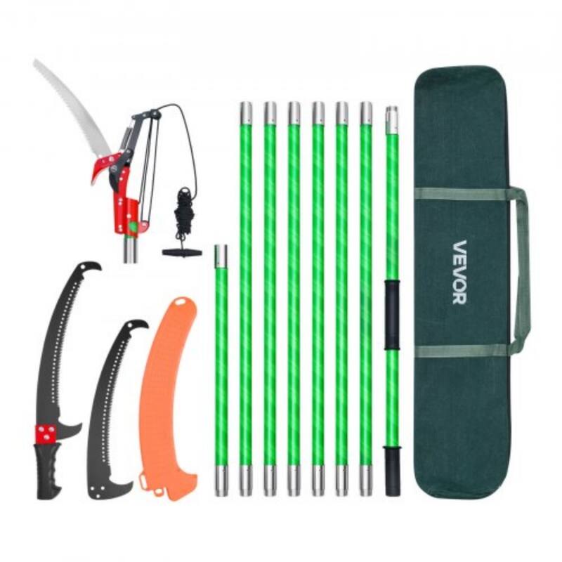 Green Fiberglass Pole Saw 8 Poles with 65Mn Steel Blades - 7.1 ft - 26.55 ft