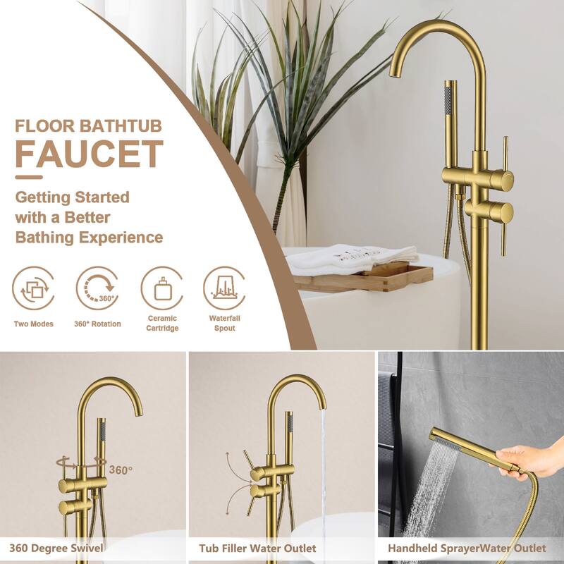 Topcraft Floor Mounted Bathtub Filler with Handheld Showerhead