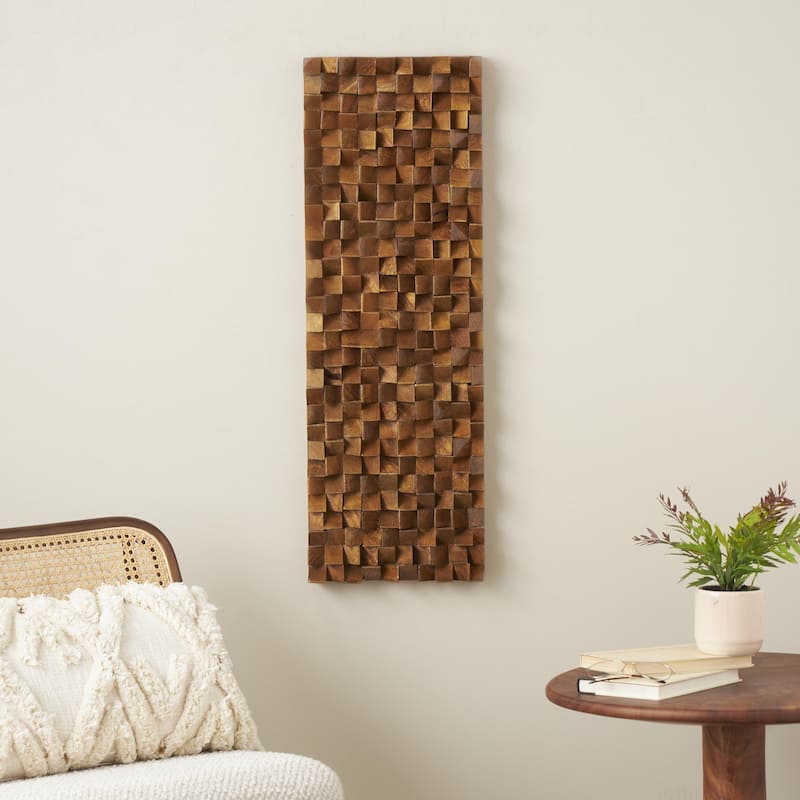 Mango Wood Geometric Handmade 3D Cube Inspired Panel Home Wall Decor - Brown - Roche River Decor