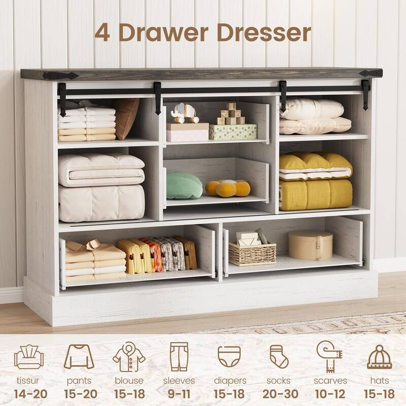Television Stands with Large 4 Drawers, Farmhouse Wood