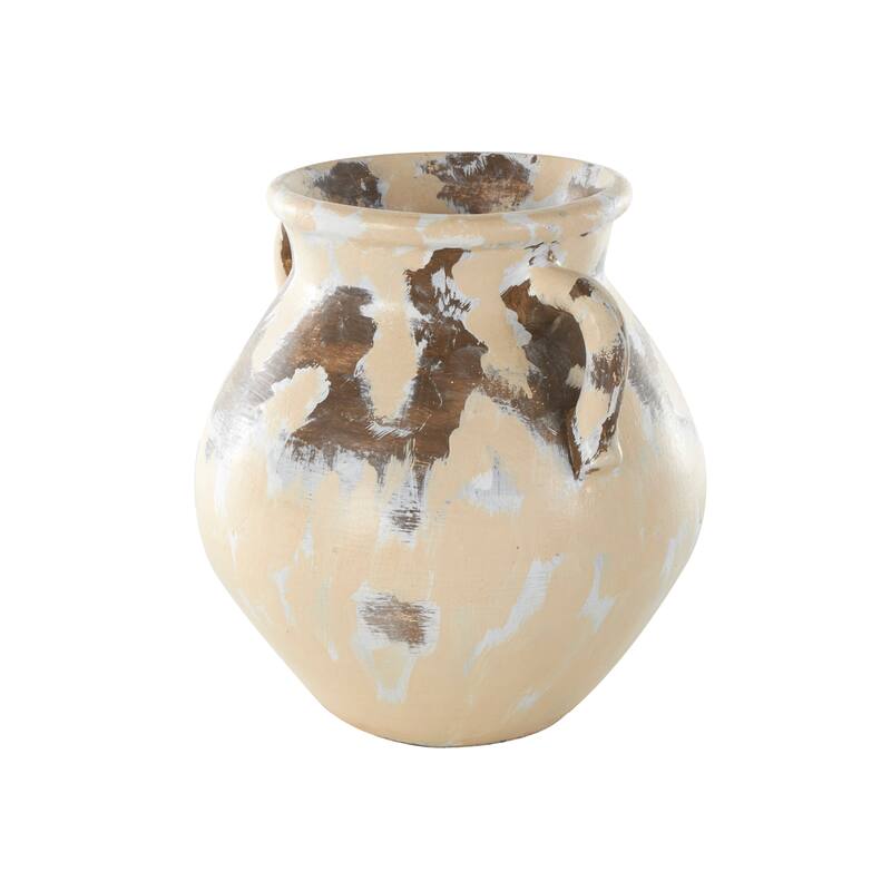 Cream Ceramic Antique Style Pot Decorative Vase with Curved Handles