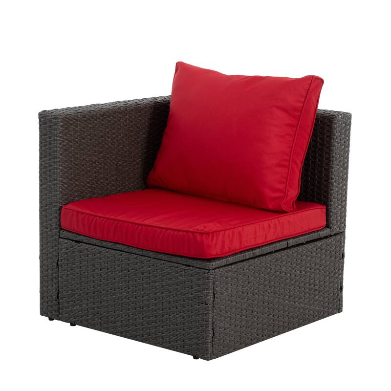 Outdoor 7-Piece PE Wicker Furniture Set with Lounger Sofa, Coffee Table, and Ottomans, Conversation Set for Patio Pool