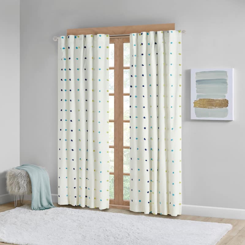 Intelligent Design Ensley Cotton Jacquard Pom Pom Single Curtain Panel - 50"W X 84"L