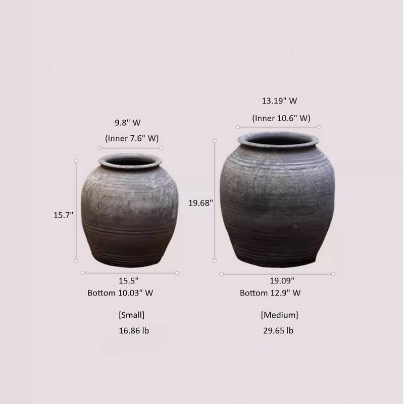 RusticReach Large Antique Ceramic Pot - Gray - [A]-Small