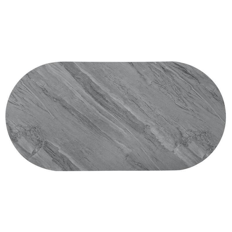 HomeRoots 47" Gray Wood and Steel Oval Coffee Table With Drawer - 47.00 in. x 18.00 in. x 24.00 in.