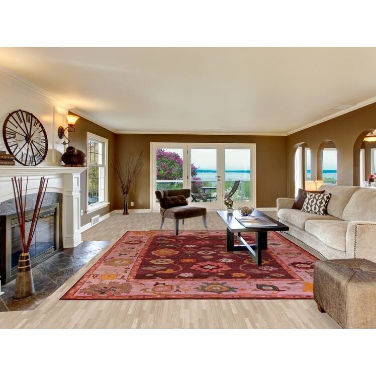 Hand Knotted Oriental 100% Wool Carpet Transitional All-Over Red Oushak Area Rug - 11' 7'' X 9' 1''
