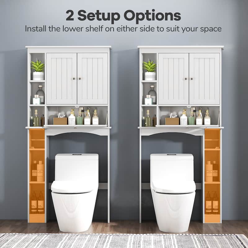 Over the Toilet Storage Cabinet with Adjustable Shelf and Bottom Bar-White - Multi