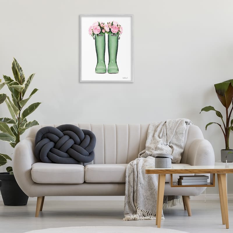 Stupell Country Boots with Peonies Framed Giclee Art Design By Amanda Greenwood