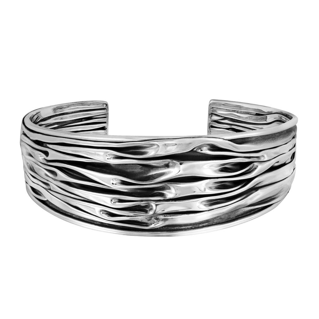 Handmade Artsy Ocean Waves Sterling Silver Cuff Bracelet (Thailand)