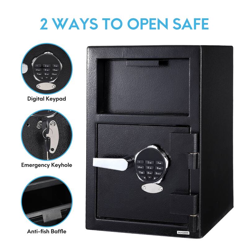 13.7'' X 15.7'' X 19.2'' Electronic Steel Safe with Keypad, Locking Drop Box,Slot, Metal Lock Box with Two Emergency Keys