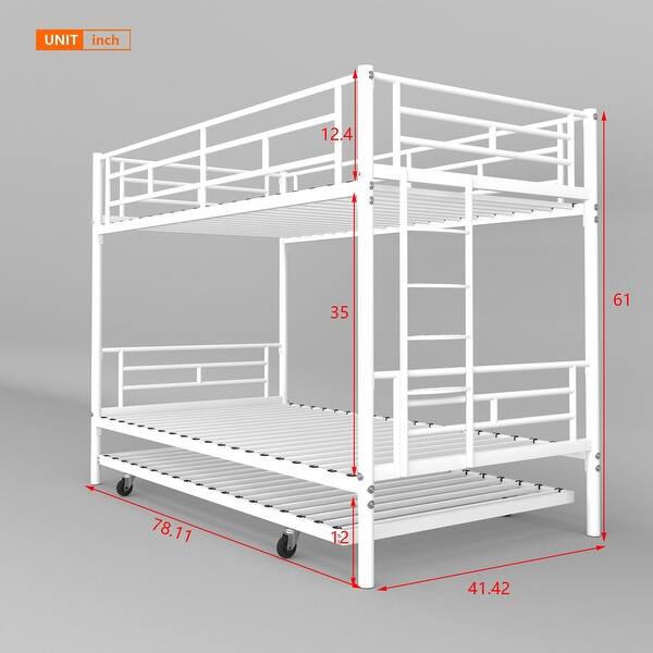 dimension image slide 5 of 9, Twin over Twin Elegance Clean-Lined Bunk Bed, Heavy Duty Metal Structure Bunk Bed Frame Steel Slat Support(No Box Spring Needed)