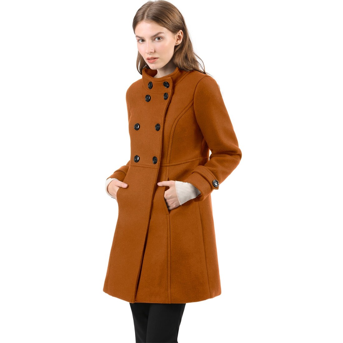 Shop Women S Stand Collar Double Breasted Winter Outwear A Line