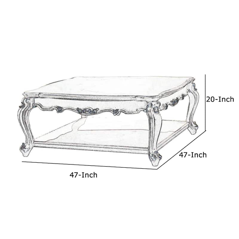 Traditional Scalloped Top Coffee Table with Queen Anne Legs, Antique White