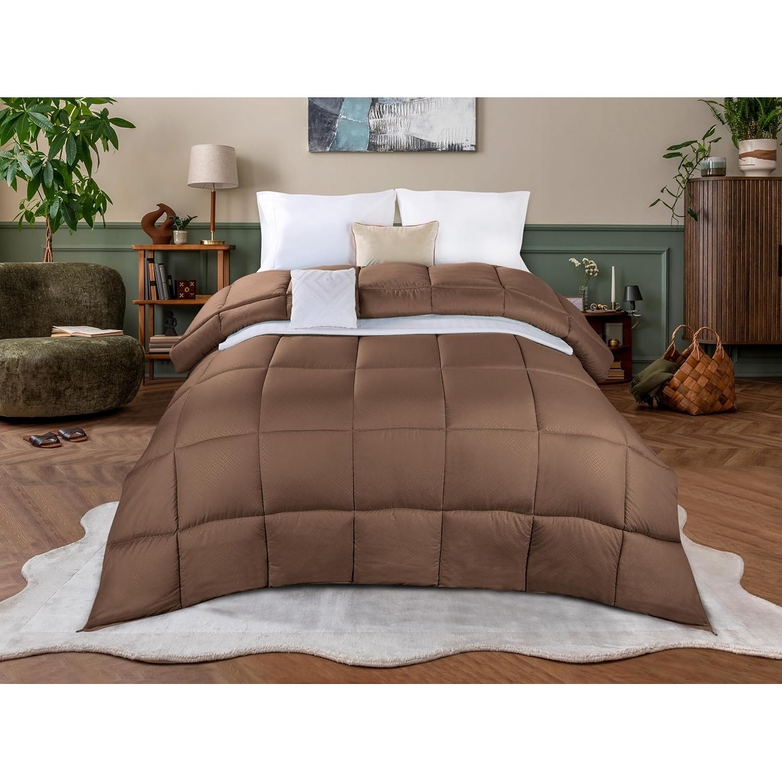Superior Monochrome Basketweave Microfiber Down Alternative Comforter