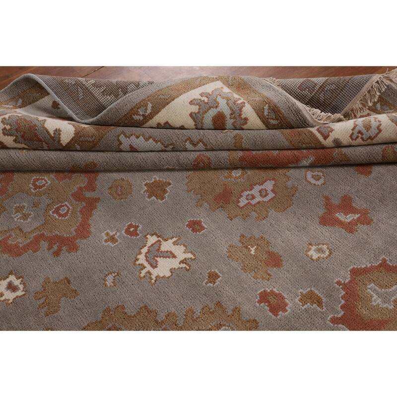 Gray Oushak Indian Area Rug Handmade Geometric Wool Carpet - 8'4"x 9'10"
