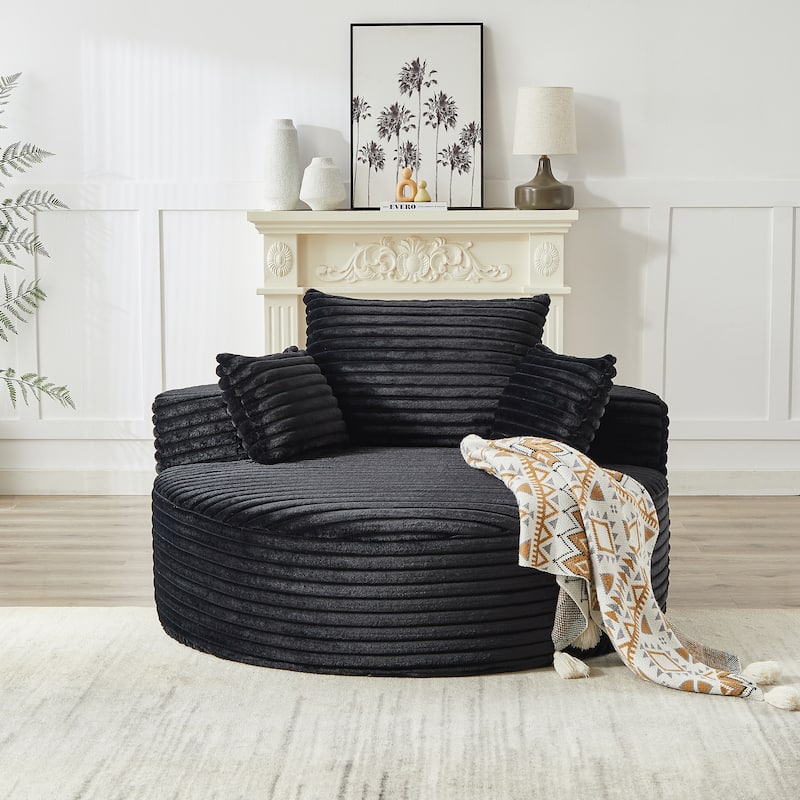 Corduroy Upholstered Single Sofa, Oversized Fluffy Round Sofa, Single Sleeper Reading Chair with Armrest & Pillow