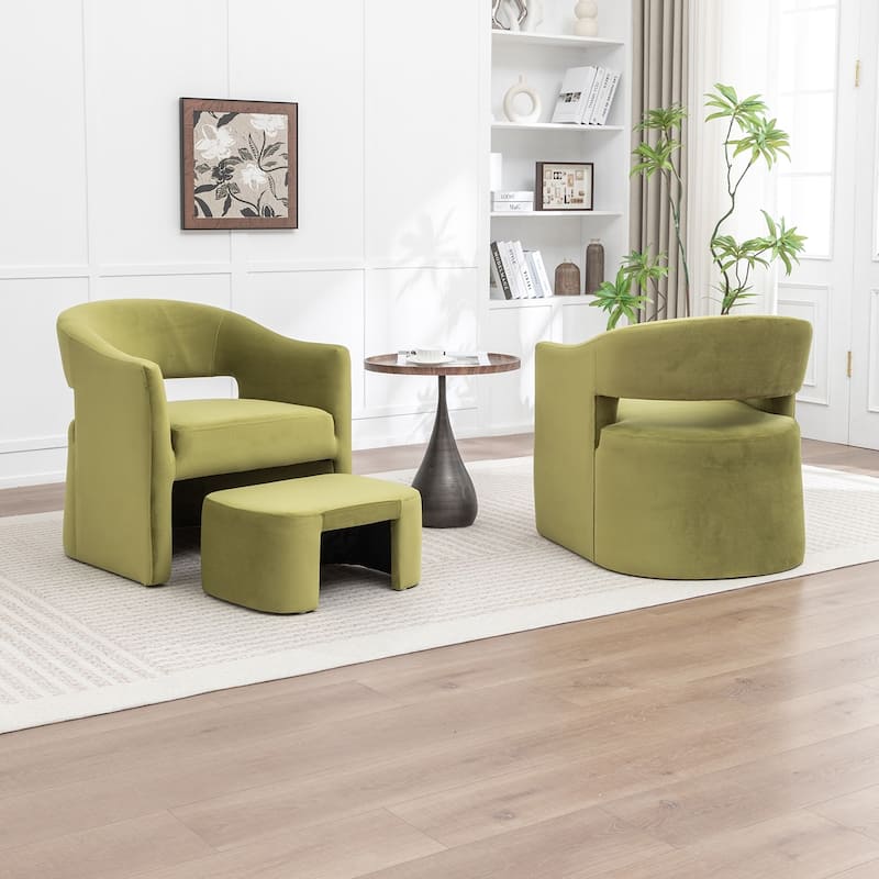 SEYNAR Modern Glam Velvet Accent Armchair Open Back with Ottoman Set of 2