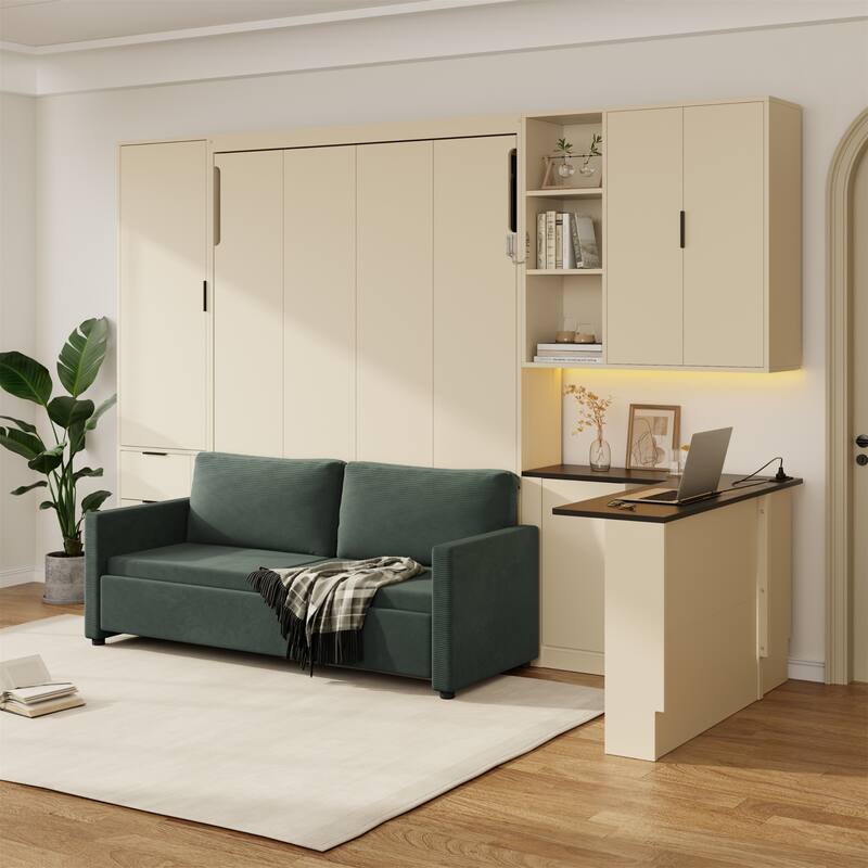 Space-Saving Queen Murphy Bed - Beige