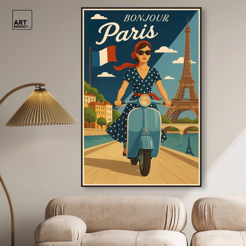 Scooter French Travel Canvas by Art Remedy