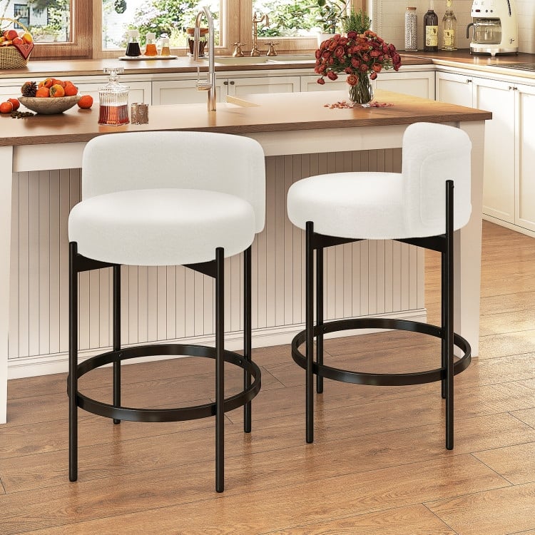 24 Inch Boucle Counter Stools Set of 2 with Curved Backrest - 18.5" x 17.5" x 30.5"