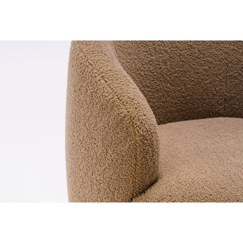 Teddy Fabric Swivel Barrel Chair, Round Upholstered Sofa Chair, Reading Leisure Chair with Curved Backrest & Metal Base