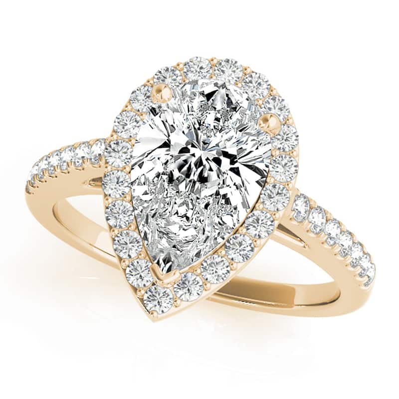 Auriya 14k Yellow Gold Lab Grown Pear Diamond Halo Engagement Ring 0.50 to 5.00 ct. tw. (F-G VS) - 2.00 ct. center - 7.5