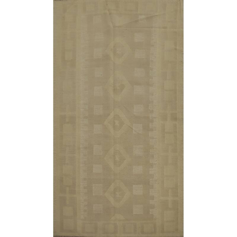 Hand Woven Oriental 100% Wool Carpet Southwestern Tribal Beige & Ivories Kilim Area Rug - 8' 0'' X 4' 8''