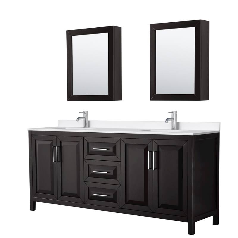 Wyndham Collection WCV252580D-QTZ-UNSMED Daria 80" Free Standing - Dark Espresso / White Quartz Top / Polished Chrome